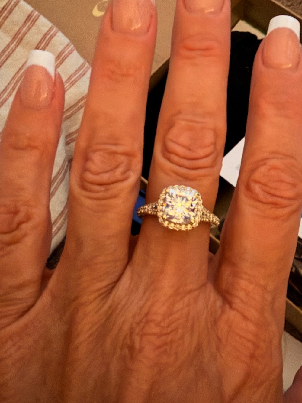 Gold Halo Cushion-Cut CZ Engagement Ring in Gold